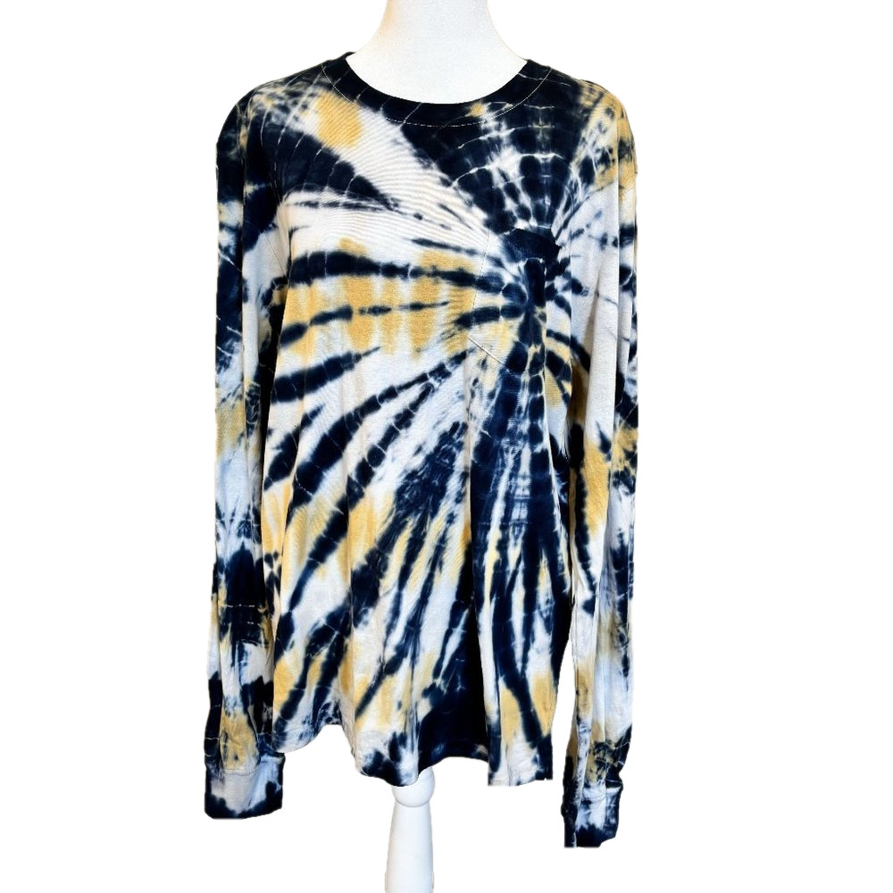 Retreat Los Angeles. Long Sleeve, tie dye shirt, blue & yellow gold, NWT size LG